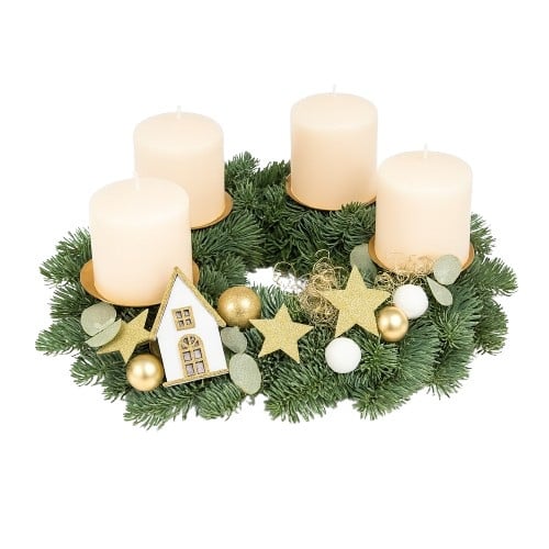 Adventskranz Eukalyptus mit weißen Kerzen Ø 25 cm Adventskranz Eukalyptus mit weißen Kerzen Ø 25 cm von Pflanzen