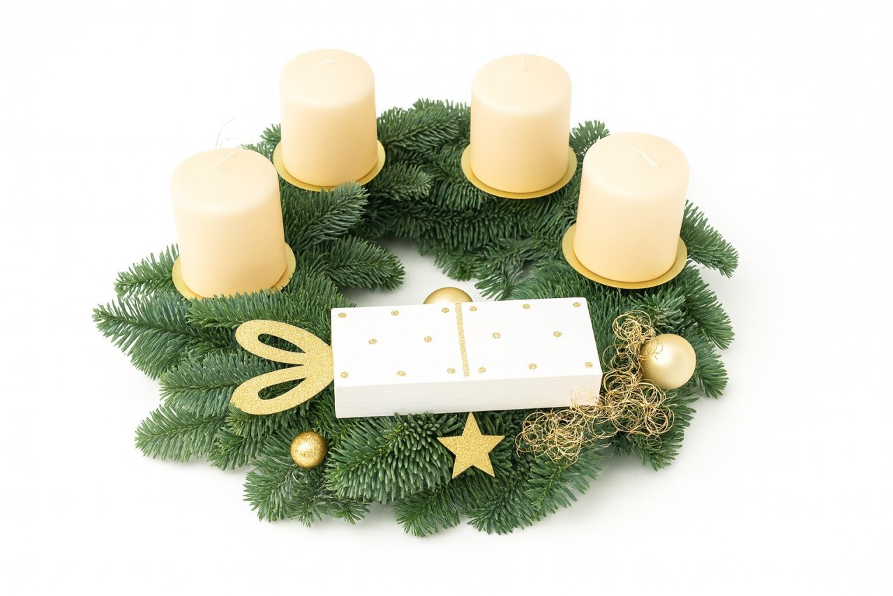 Adventskranz Geschenk mit cremefarbenen Kerzen Ø 30 cm von Pflanzen