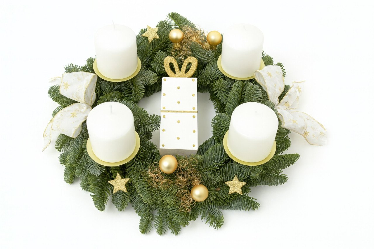 Adventskranz Geschenk mit weißen Kerzen Ø 30 cm von Pflanzen