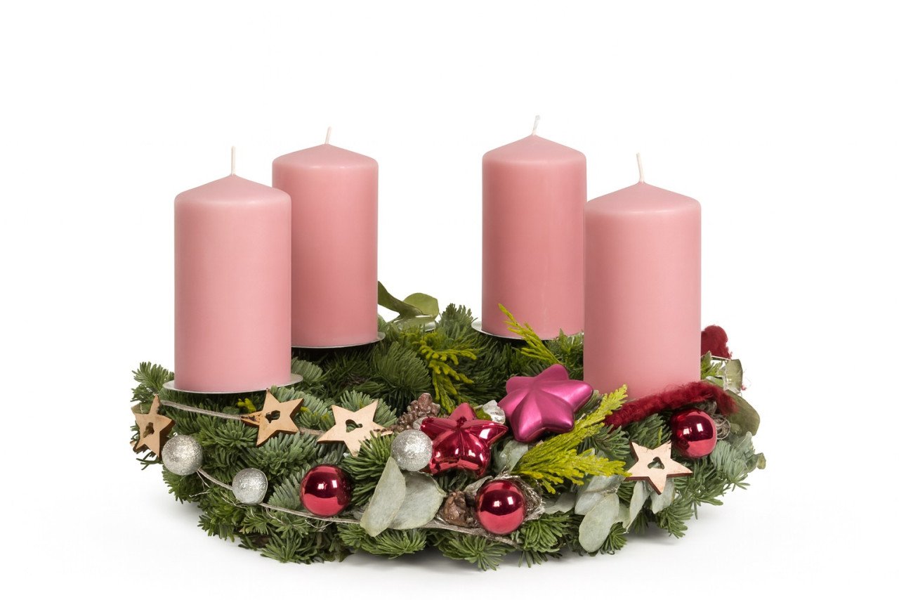 Adventskranz mit 4 Kerzen Ø 25 cm Eukalypthus rosa von Pflanzen