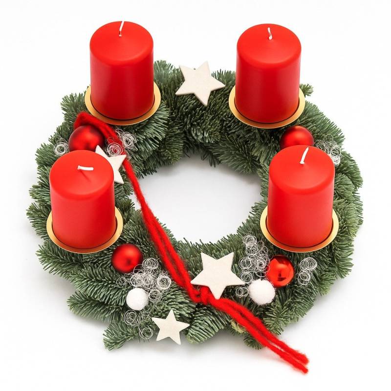 Adventskranz mit 4 Kerzen Ø 30 cm rubin rot Adventskranz mit 4 Kerzen Ø 30 cm rubin rot von Pflanzen