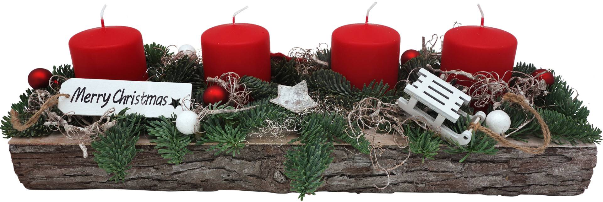 Adventstablett mit 4 Kerzen 15 x 6 x 46 cm Birke rot von Pflanzen