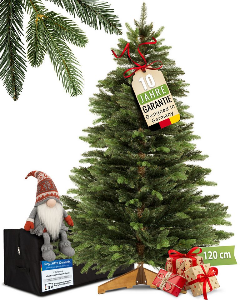 Pflanzwerk® Künstlicher Weihnachtsbaum NORDMANNTANNE Tannenbaum Christbaum Holzständer TESTSIEGER - GARANTIE, Nordmanntanne, Nachhaltig - Zweige aus Spritzguss - Schwer entflammbar von Pflanzwerk®