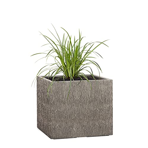 Pflanzwerk® Pflanzkübel Fiberglas Cube Wood Grau 45x55x55cm XXL *Frostbeständig* *UV-Schutz* *Qualitätsware* von Pflanzwerk