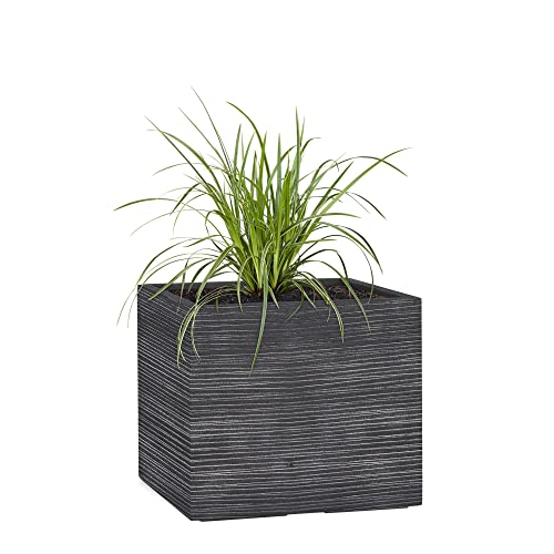 Pflanzwerk® Pflanzkübel Cube Groove Anthrazit 30x34x34cm *Frostbeständiger Blumenkübel* *UV-Schutz* *Qualitätsware* von Pflanzwerk