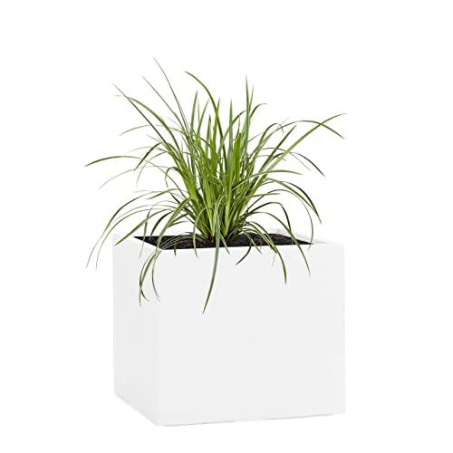 Pflanzwerk® Pflanzkübel Fiberglas Weiss Cube 38x44x44cm *Frostbeständige Blumenkübel* *Deutsche Premiumqualität* *Lotus-Effekt Imprägnierung* von Pflanzwerk
