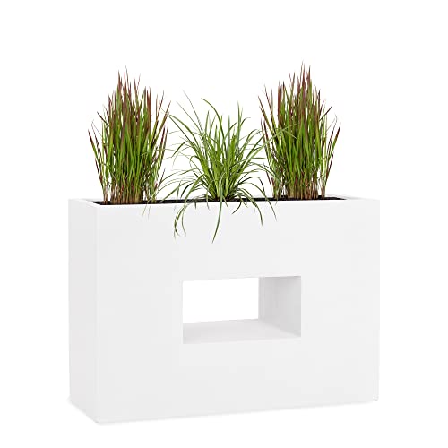 Pflanzwerk® Pflanzkübel Fiberglas Weiss Vista 52x75x27cm *Frostbeständige Blumenkübel* *Deutsche Premiumqualität* *Lotus-Effekt Imprägnierung* von Pflanzwerk