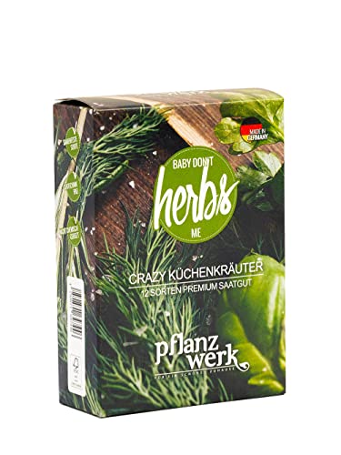 Pflanzwerk® Pflanzkübel Kräuter Samen Set - 12 Sorten Crazy Küchenkräuter - Premium SAATGUT Gartenkräuter für Kräutergarten *100% Made IN Germany * *Keim-GARANTIE* *100% SAMENFEST* von Pflanzwerk