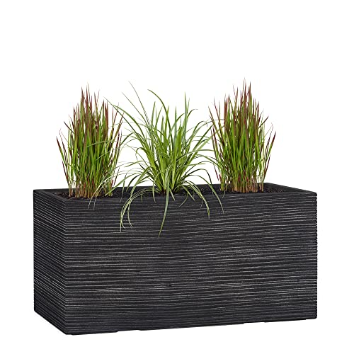 Pflanzwerk® Pflanzkübel TUB Groove Anthrazit 40x80x40cm XXL – Rechteckig – Großer Fiberglas Blumenkübel für außen und innen - Frostbeständig - UV-Schutz – Markenqualität von Pflanzwerk