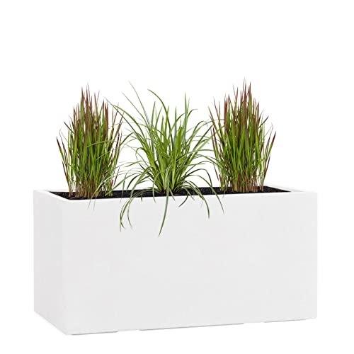 Pflanzwerk® Pflanzkübel TUB Weiss 30x60x30cm XXL – Rechteckig – Großer Fiberglas Blumenkübel für außen und innen - Frostbeständig - UV-Schutz - Markenqualität von Pflanzwerk