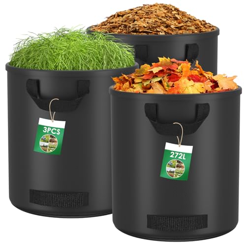 Pfloge® 3X 272L Gartenabfallsack, Gartensack mit 4 Griffe, Selbststehend, Wasserdicht, Laubsack Haltbar Korrosionsbeständig für Gartenabfälle und Grünschnitt, Schwarz von Pfloge