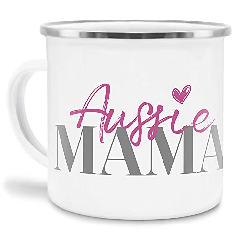 Emaille Tasse - Hunderassen Mama - Metalltasse für Hundefreunde - Persönliche Geschenkidee - Hundetasse für Hundemama Aussie Rand Silber - 300 ml von PfotenSchild