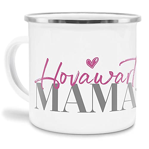 Emaille Tasse - Hunderassen Mama - Metalltasse für Hundefreunde - Persönliche Geschenkidee - Hundetasse für Hundemama Hovawart Rand Silber - 300 ml von PfotenSchild