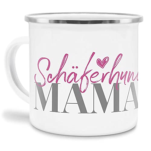 Emaille Tasse - Hunderassen Mama - Metalltasse für Hundefreunde - Persönliche Geschenkidee - Hundetasse für Hundemama Schäferhund Rand Silber - 300 ml von PfotenSchild