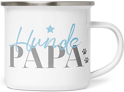 Emaille Tasse mit Spruch - Hundepapa - Metalltasse für den Hundebesitzer - Kaffeebecher mit Hundespruch als persönliche Geschenkidee von PfotenSchild
