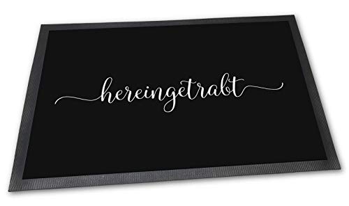 Fußmatte mit lustigem Spruch - Hereingetrabt - Geschenkidee für Pferdefreunde - gummierte Rückseite, rutschfest - 60 x 40 cm von PfotenSchild