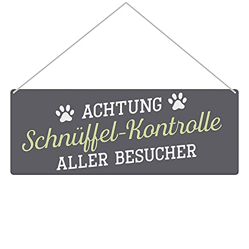 Hunde Schild mit Spruch - Achtung Schnüffelkontrolle - Wetterfestes Türschild für außen - Geschenk für Hundebesitzer - Querformat 24 x 9 cm, matt von PfotenSchild