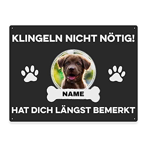 Hunde Schild personalisiert - Klingeln nicht nötig - Metallschild mit Foto und Name für außen, wetterfestes Türschild für Hundebesitzer - DIN A5-21 x 15 cm, ein Tier, anthrazit von PfotenSchild