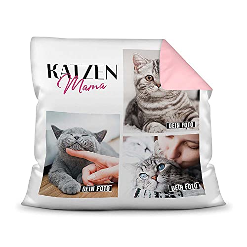 Katzen Kissen mit Füllung - Fotocollage - Katzenmama - mit DREI Fotos selbst gestalten - Geschenk für Katzenliebhaber - Farbkissen Rückseite Rosa, 40 x 40 cm Katzen Kissen mit Füllung - Fotocollage - Katzenmama - mit DREI Fotos selbst gestalten - Geschenk für Katzenliebhaber - Farbkissen Rückseite Rosa, 40 x 40 cm von PfotenSchild
