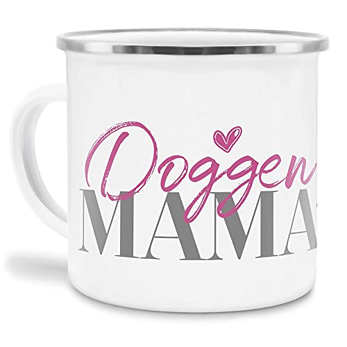 Emaille Tasse - Hunderassen Mama - Metalltasse für Hundefreunde - Persönliche Geschenkidee - Hundetasse für Hundemama Dogge Rand Silber - 300 ml von PfotenSchild