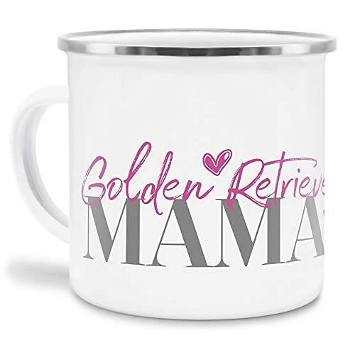 Emaille Tasse - Hunderassen Mama - Metalltasse für Hundefreunde - Persönliche Geschenkidee - Hundetasse für Hundemama Golden Retriever Rand Silber - 300 ml von PfotenSchild