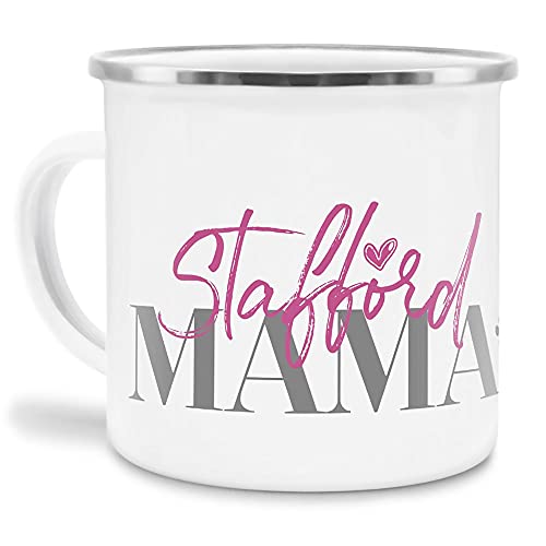 Emaille Tasse - Hunderassen Mama - Metalltasse für Hundefreunde - Persönliche Geschenkidee - Hundetasse für Hundemama Stafford Rand Silber - 300 ml von PfotenSchild