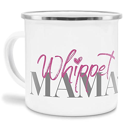 Emaille Tasse - Hunderassen Mama - Metalltasse für Hundefreunde - Persönliche Geschenkidee - Hundetasse für Hundemama Whippet Rand Silber - 300 ml von PfotenSchild