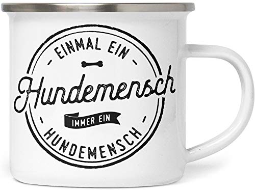 Emaille Tasse mit Spruch - Einmal Hundemensch - Metalltasse für Hundefreunde - Kaffeebecher mit Hundespruch - persönliche Geschenkidee von PfotenSchild