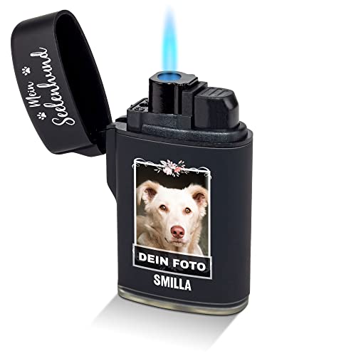 Feuerzeug - Mein Seelenhund - selbst gestalten - mit eigenem Hunde-Foto und Namen Bedrucken - Foto-Geschenk - Sturmfeuerzeug, Flüssiggas nachfüllbar I Geschenk personalisiert von PfotenSchild