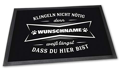 PfotenSchild Fußmatte mit Spruch - Klingeln Nicht nötig - mit Wunschname - 75 x 50 cm - Geschenk für Hundebesitzer - Fußabtreter für Freunde mit Hund von PfotenSchild