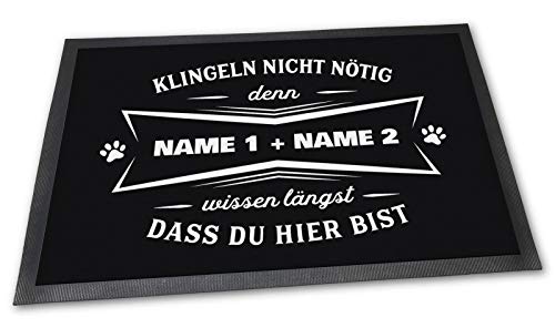 PfotenSchild Fußmatte mit Spruch - Klingeln Nicht nötig - mit Zwei Wunschnamen -75 x 50 cm - Geschenk für Hundebesitzer - Fußabtreter für Freunde mit Hund von PfotenSchild