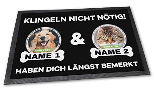 PfotenSchild Fußmatte mit Zwei Hunden - Klingeln Nicht nötig - Personalisiert mit WUNSCHFOTOS und Wunschnamen Hundebesitzer - 60 x 40 cm von PfotenSchild