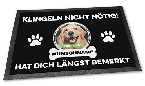 Fußmatte mit eigenem Hund - Klingeln Nicht nötig - Personalisiert mit WUNSCHFOTO und Wunschname Hundebesitzer - 75 x 50 cm von PfotenSchild