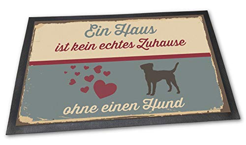 PfotenSchild Fußmatte mit lustigem Spruch - EIN Haus ist kein echtes Zuhause ohne einen Hund - Geschenk für Hundebesitzer - 75 x 50 cm von PfotenSchild
