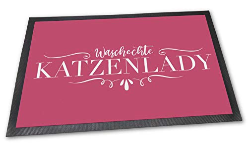 PfotenSchild Fußmatte mit lustigem Spruch - Katzenlady - Geschenkidee für die Katzenbesitzerin - gummierte Rückseite, rutschfest - 60 x 40 cm von PfotenSchild