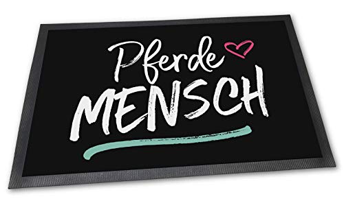 PfotenSchild Fußmatte mit lustigem Spruch - Pferdemensch - Geschenkidee für Pferdebesitzer - gummierte Rückseite, rutschfest - 75 x 50 cm von PfotenSchild