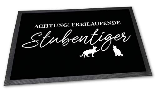 PfotenSchild Fußmatte mit lustigem Spruch - Stubentiger - 75 x 50 cm - Witziger Fußabtreter für Katzenmenschen Katzenbesitzer von PfotenSchild