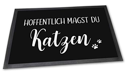 PfotenSchild Fußmatte mit lustigem Spruch und Katzenmotiv - Hoffentlich magst du Katzen - 60 x 40 cm - Schöne Geschenkidee für Freunde mit Katze von PfotenSchild