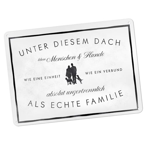 PfotenSchild Retro Blechschild - Unter diesem Dach - Hundefamilie - als Geschenk und Deko für Hundebesitzer Metallschild A4, (30x21 cm) von PfotenSchild