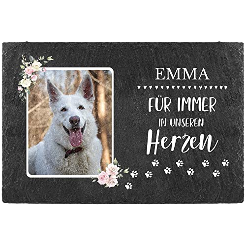 PfotenSchild Schieferplatte Gedenktafel für Hund & Katze - mit Foto und Name Bedrucken - Für Immer in unseren Herzen - Tiergrabstein, wetterfest - Schiefertafel 20x30cm I personalisiert PfotenSchild Schieferplatte Gedenktafel für Hund & Katze - mit Foto und Name Bedrucken - Für Immer in unseren Herzen - Tiergrabstein, wetterfest - Schiefertafel 20x30cm I personalisiert von PfotenSchild