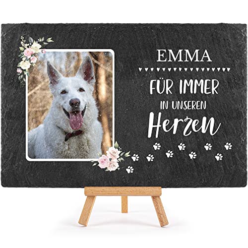 PfotenSchild Schieferplatte Gedenktafel für Hund & Katze - mit Foto und Name Bedrucken - Für Immer in unseren Herzen - Tiergrabstein, wetterfest - Schiefertafel 20x30cm I personalisiert PfotenSchild Schieferplatte Gedenktafel für Hund & Katze - mit Foto und Name Bedrucken - Für Immer in unseren Herzen - Tiergrabstein, wetterfest - Schiefertafel 20x30cm I personalisiert von PfotenSchild