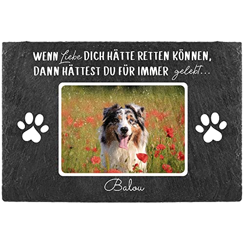 PfotenSchild Schieferplatte Gedenktafel für Hund & Katze - mit Foto und Name Bedrucken - wundervoller Spruch - Tiergrabstein, wetterfest - Schiefertafel 20x30cm I personalisiert PfotenSchild Schieferplatte Gedenktafel für Hund & Katze - mit Foto und Name Bedrucken - wundervoller Spruch - Tiergrabstein, wetterfest - Schiefertafel 20x30cm I personalisiert von PfotenSchild