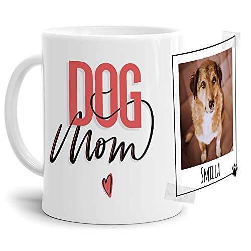 Tasse mit Spruch - Collage personalisieren - Dogmom - Hundetasse - Für Hundeliebhaber und Hundebesitzer - 1 Bild + 1 Name, Weiß, 300 ml von PfotenSchild