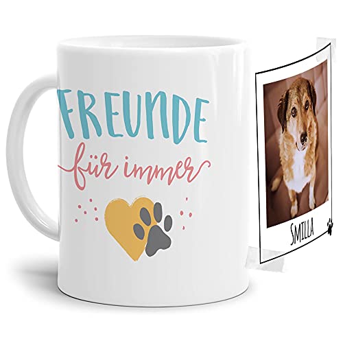 Tasse mit Spruch - Collage personalisieren - Freunde für immer - Hundetasse - Für Hundeliebhaber und Hundebesitzer - 1 Bild + 1 Name, Weiß, 300 ml von PfotenSchild