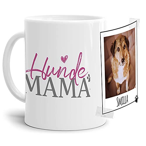 Tasse mit Spruch - Collage personalisieren - Hundemama - Für Hundeliebhaber und Hundebesitzer - 1 Bild + 1 Name, Weiß, 300 ml von PfotenSchild