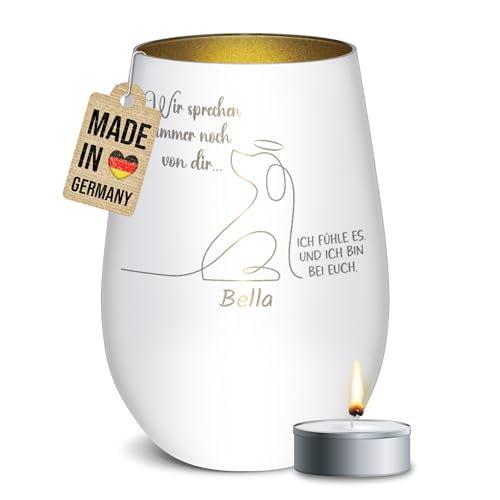 PfotenSchild Weißes Trauer Windlicht mit Gravur für Hunde - Wir sprechen Immer noch von dir - personalisiert mit Name - Trauergeschenk für Hundebesitzer | inkl. Teelicht, Innen Gold PfotenSchild Weißes Trauer Windlicht mit Gravur für Hunde - Wir sprechen Immer noch von dir - personalisiert mit Name - Trauergeschenk für Hundebesitzer | inkl. Teelicht, Innen Gold von PfotenSchild