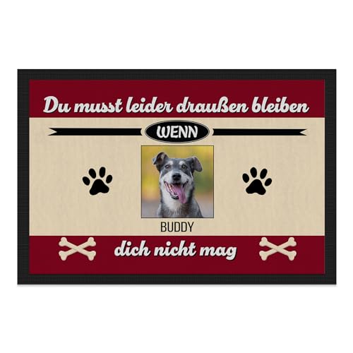 PfotenSchild personalisierte Haustier-Fußmatte für Hunde und Katzen selbst gestalten - Du musst leider draußen bleiben - individuell mit Foto & Tiername - EIN Tier - 60 x 40 cm von PfotenSchild