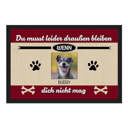 PfotenSchild personalisierte Haustier-Fußmatte für Hunde und Katzen selbst gestalten - Du musst leider draußen bleiben - individuell mit Foto & Tiername - EIN Tier - 75 x 50 cm von PfotenSchild