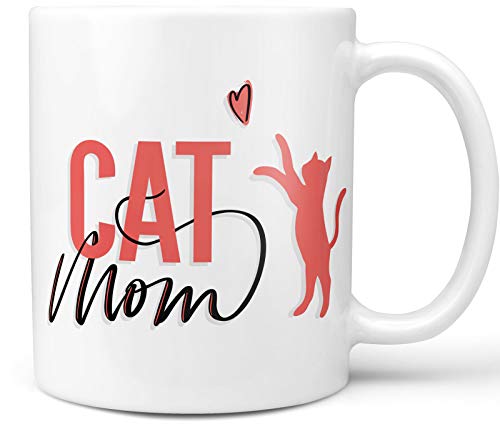 Tasse mit Spruch - Cat Mom - Hochwertige, weiße Keramiktasse für die Katzenbesitzerin - spülmaschinenfest, 300 ml von PfotenSchild