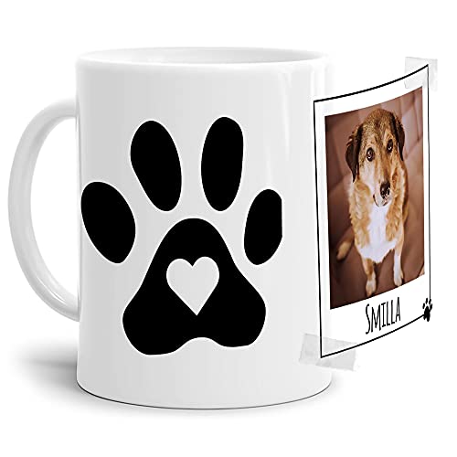 Tasse mit Spruch - Collage personalisieren - Pfote - Hundetasse - Für Hundeliebhaber und Hundebesitzer - 1 Bild + 1 Name, Weiß, 300 ml von PfotenSchild